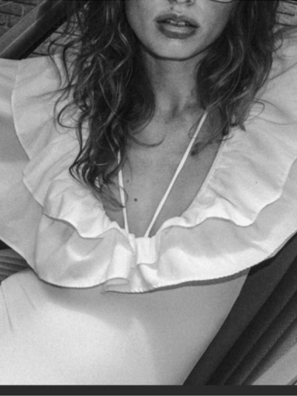 Zara Vintage Retro White Double Ruffle One Piece swim or / Body Suit s M - Picture 5 of 6